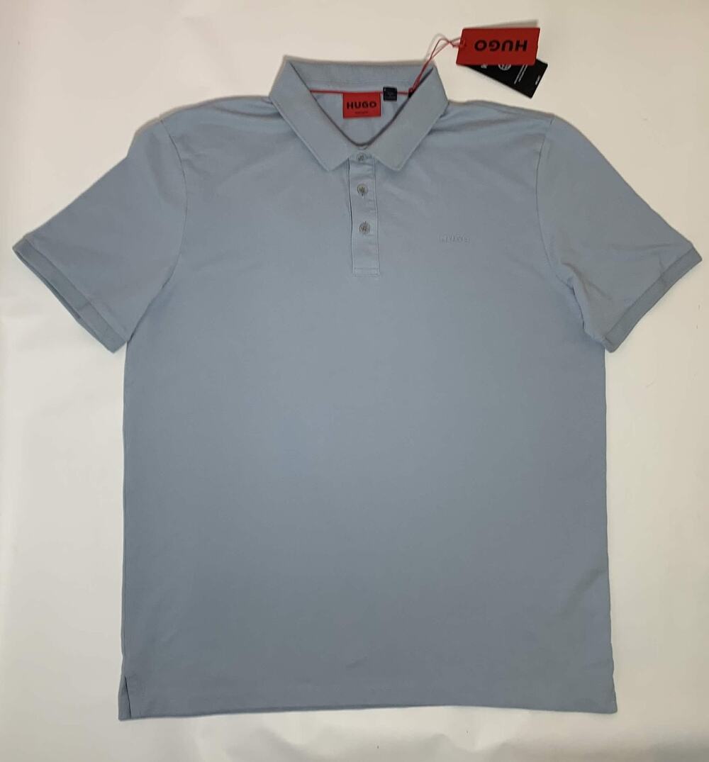 HUGO Boss Polo Shirt Mens Large Light Blue Regular Fit Cotton